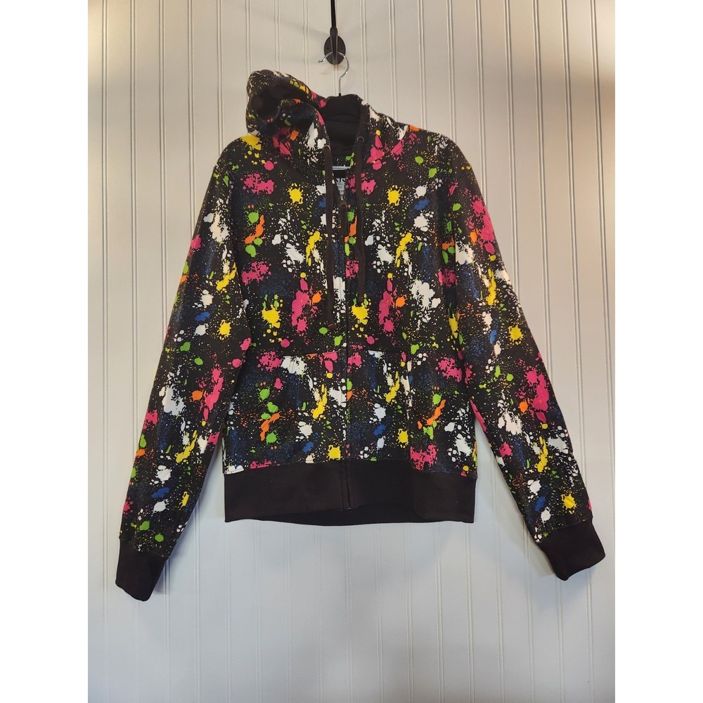 Exist Women Multicolor Paint Splatter Print Fleece Full‎ Zip Hoodie Size XL Y2K